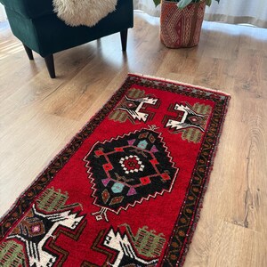 vintage mini rug, Anatolian rug, Home decor rug, vintage rug, door rug, Turkish rug, 110 x 50 cm
