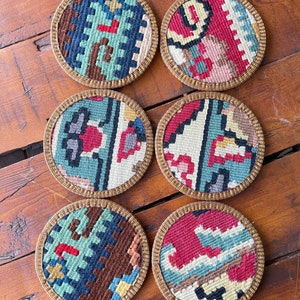 Kilim Coasters, Coaster, Drink Coasters, 4,5inch, Home decor, Handan’da, wool coasters,housewarming gift