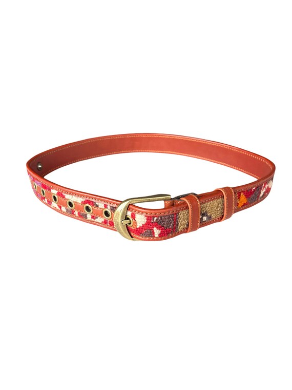 Vintage Kilim Leather Belt, Small, Unique Woven Design - Etsy display picture 1