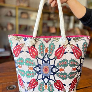 Gobelin Tapestry bag with zippered, Gobelin tote bag, Gobelin woven tote bag, Turkish traditional tiles Pattern, Gift for her