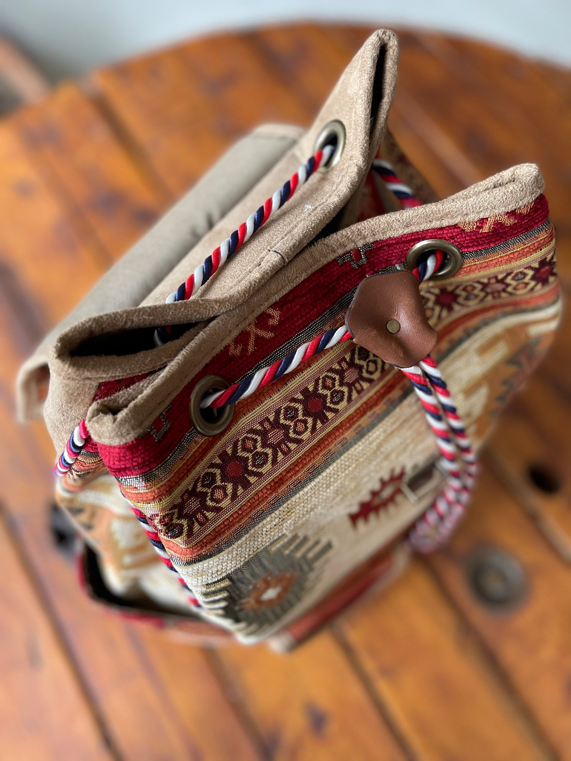 Bohemian Red and Yellow Patterned Backpack Turkish made with Kilim woven fabric il_fullxfull.3610066077_pp49.jpg main image 3