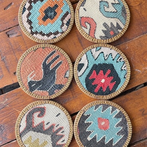 Kilim Coasters, Coaster, Drink Coasters, 4,5inch, Home decor, Handan’da, wool coasters,housewarming gift