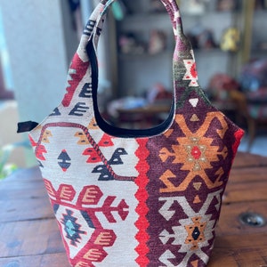 Kilim design textile tote bag, textile bag, tote bag, kilim design, print kilim, Kilim pattern, gift for her, daily bag