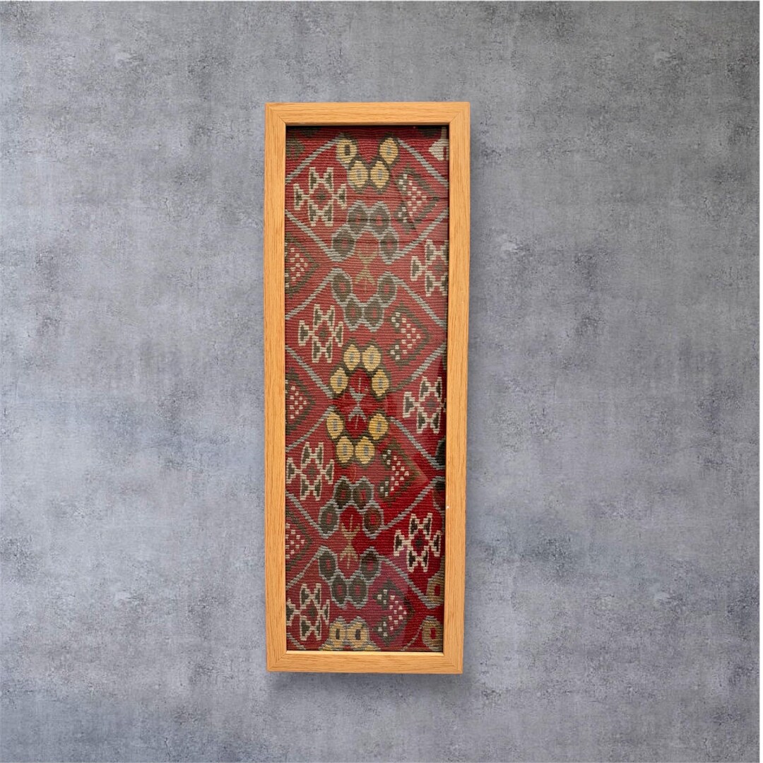 Framed Turkish Kilim Wall Art | Red Boho Textile Decor (57 X 20 Cm