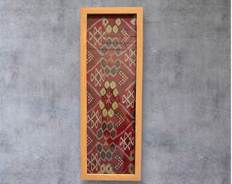 Framed Turkish Kilim Wall Art | Red Boho Textile Decor (57 x 20 cm)