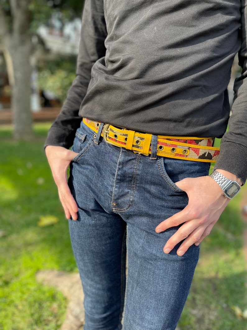 Vintage Kilim belt, Medium size, Kilim leather belt, Unique belt, Christmas gift image 1