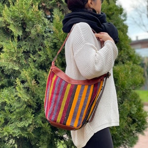 Kilim bag, Sling Bag, Shoulder bag, Crossbody bag, Transforming bag, Vintage Kilim and Genuine Leather, Gift for her, Christmas gift