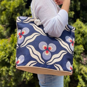 Gobelin Tapestry bag with zippered, Gobelin tote bag, Gobelin woven tote bag, Turkish traditional tiles Pattern, Gift for her