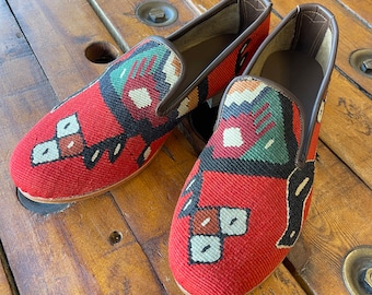 Mocassins Kilim feitos à mão, sapatos masculinos vintage em tecido (tamanho EUA 10)