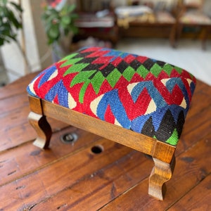 kilim Ottoman stool, Kilim foot rest, Beech wood stool, Vintage furniture, Kilim pouf, Kilim stool, kilim ottoman, Home decor