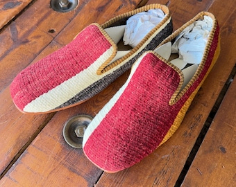 Mocassins Kilim masculinos feitos à mão, estilo vintage, tamanho EUA 11 / UE 44.