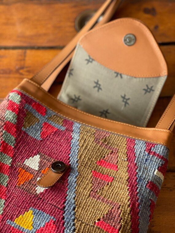 Kilim tote bag, kilim bag, old Kilim and Genuine … - image 6