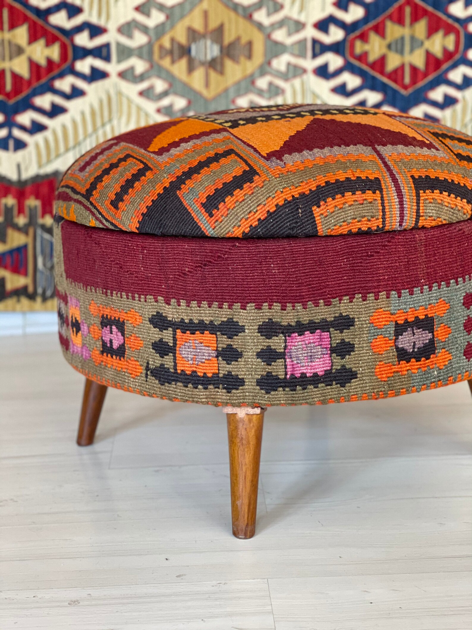 Kilim Ottoman stool /kilim ottoman/Kilim trunk /Beech wood Etsy