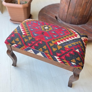 kilim Ottoman stool, Kilim Coffee Table, Beech wood stool, Vintage furniture, Ottoman chair, Kilim chair, Stool, Christmas gift