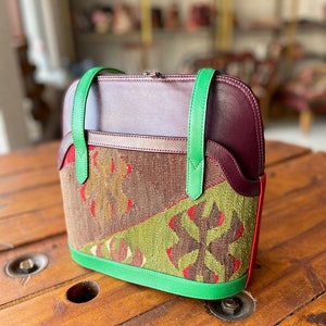 Kilim bag with long handle, kilim shoulder bag, Vintage Kilim and Genuine Leather, gift for her