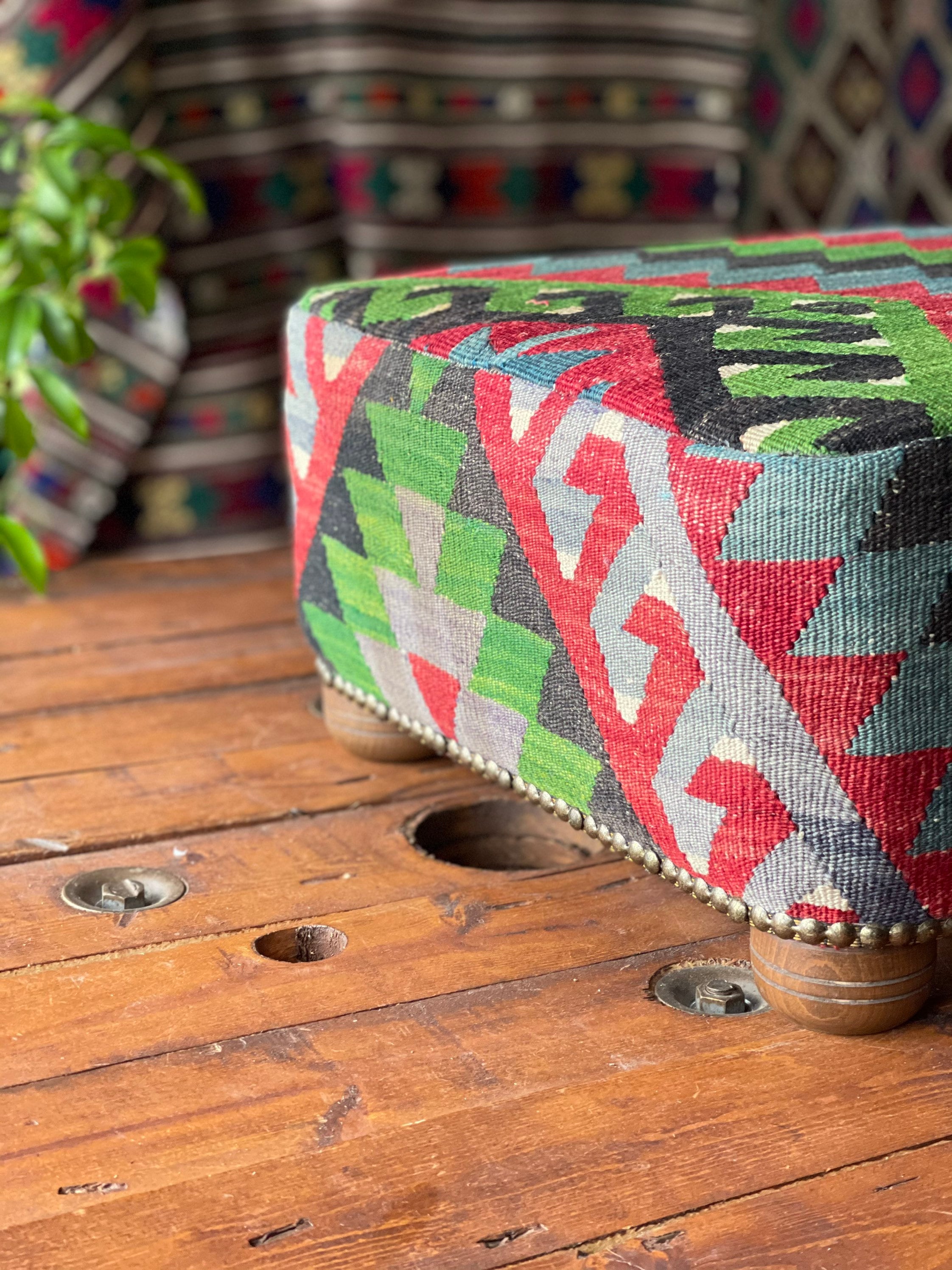 Kilim Ottoman Stool / Square Ottoman/ Kilim Foot Rest / Etsy