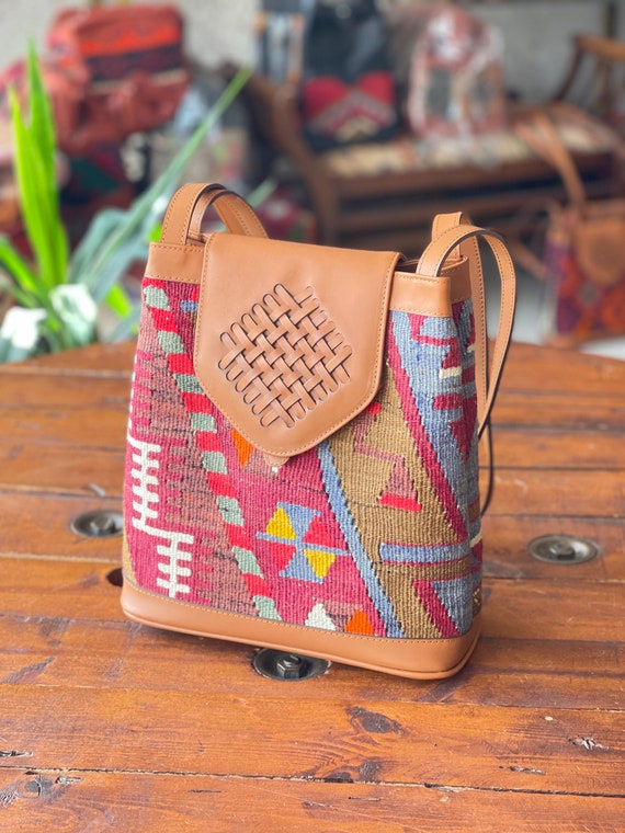 Kilim tote bag, kilim bag, old Kilim and Genuine … - image 2