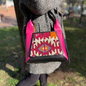 Kilim bag, leather bag, Kilim bags, Crossbody bag, Vintage Kilim and Genuine Leather, Vintage Kilim bag, Gift for her