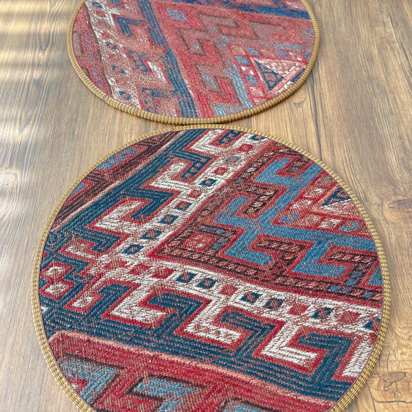 Kilim placemats, table mats, Table placemats, Home decor, Handmade rugs, Lunch mats, housewarming gift, 14x14”, Set of 2