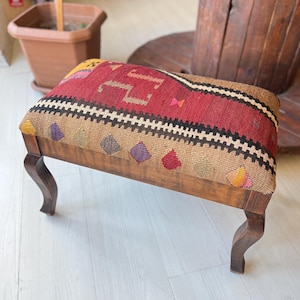 kilim Ottoman stool, Kilim Coffee Table, Beech wood stool, Vintage furniture, Ottoman chair, Kilim chair, Stool, Christmas gift
