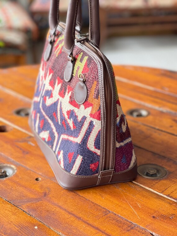 Kilim bag, Kilim hand bag, Vintage Kilim and Genu… - image 5