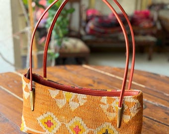 Vintage Kilim Shoulder Bag, Wool and Leather Turkish Bag