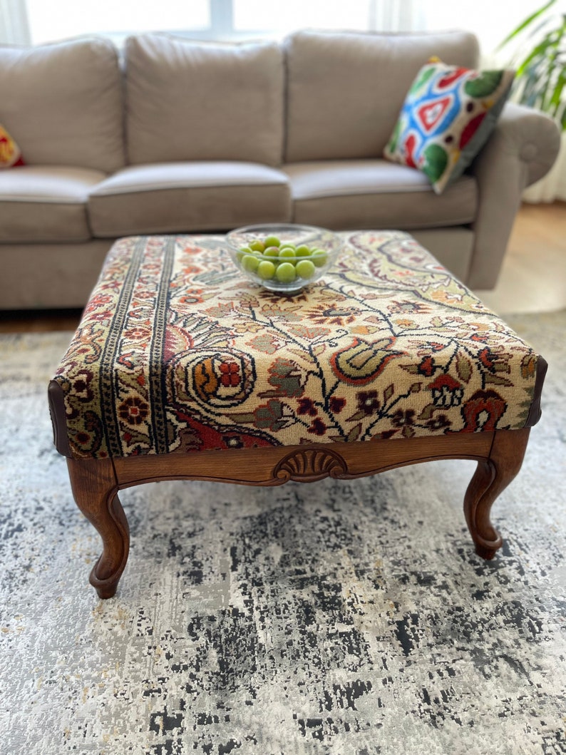 Square Table With Rug Vintage Rug Coffee Table Square Coffee Table Ottoman Table - Etsy