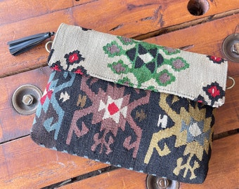 Kilim clutch bag, Kilim bag, Kilim crossbody bag, Kilim Leather bag, Boho bag, Gift for her, Handwoven bag, Ethnic bag, Christmas gift