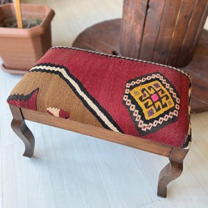 kilim Ottoman stool, Kilim Coffee Table, Beech wood stool, Vintage furniture, Ottoman chair, Kilim chair, Stool, Christmas gift
