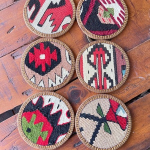 Kilim Coasters, Coaster, Drink Coasters, 4,5inch, Home decor, Handan’da, wool coasters,housewarming gift
