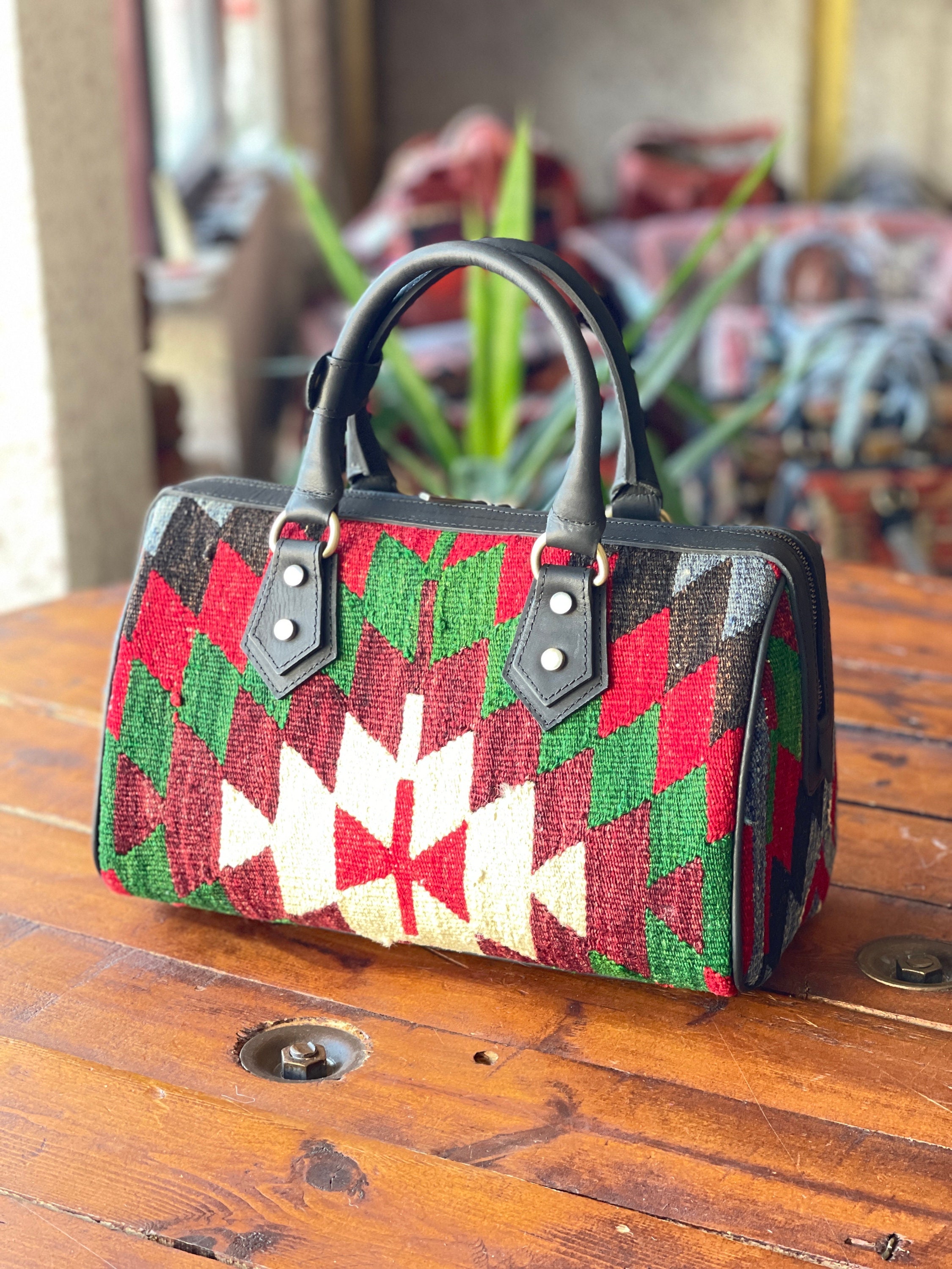 Vintage Kilim Boston Bag, Genuine Leather, Boho Handbag - Etsy