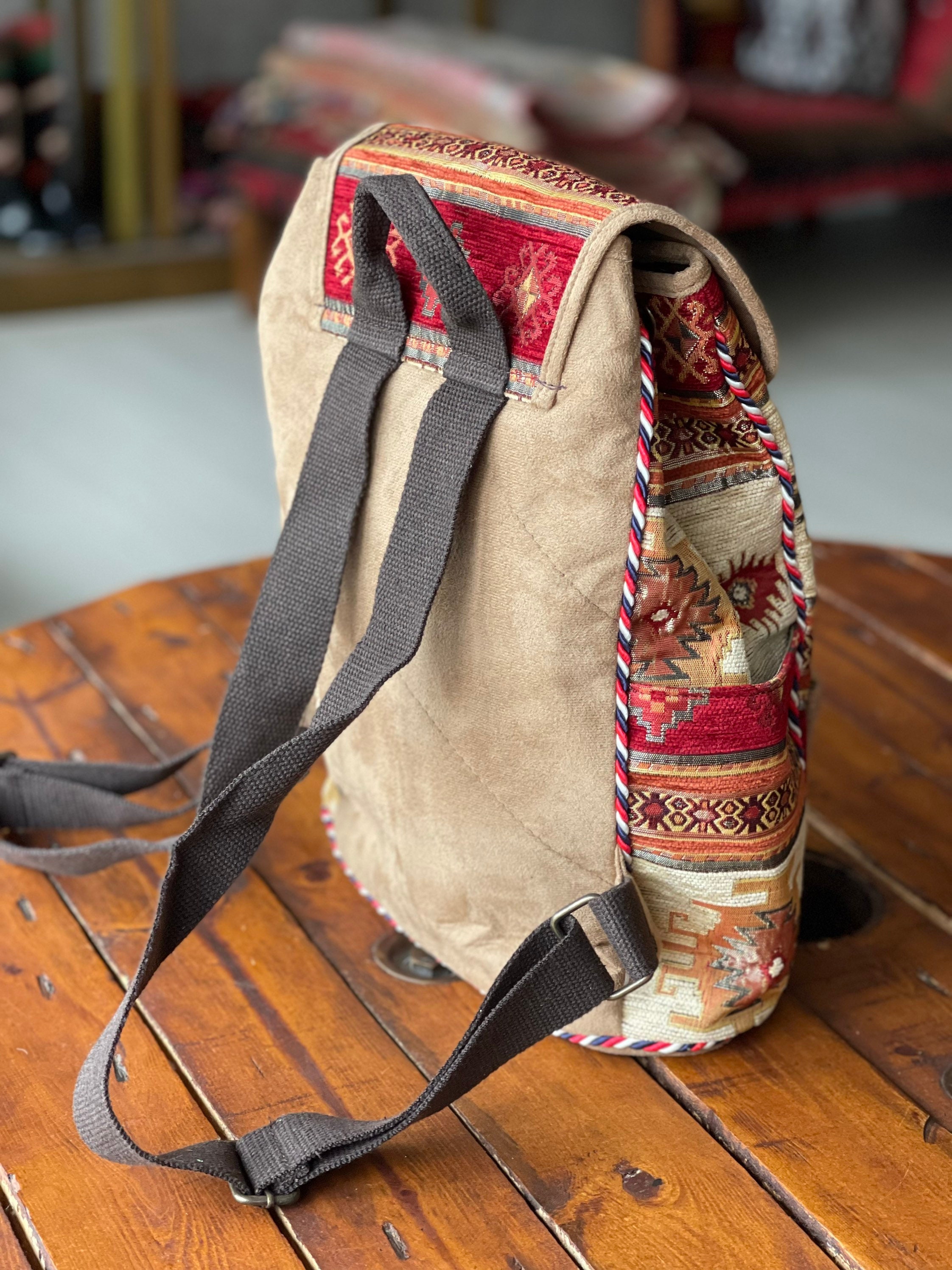 Turkish Kilim Tapestry Backpack Teal Floral Burgundy Leather Trim Boho New il_fullxfull.5970977394_ouah.jpg main image 2
