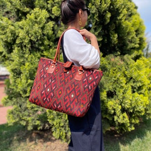 Kilim PC bag, Kilim travel bag,  kilim bag, old Kilim and Genuine Leather, overnight bag, weekend travel