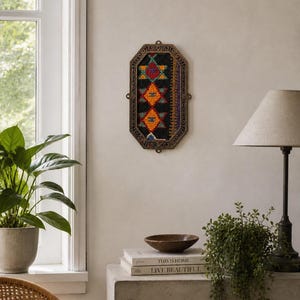 Vintage Kilim Wall Decor 35 Cm Round, Boho Rustic Wall Hanging