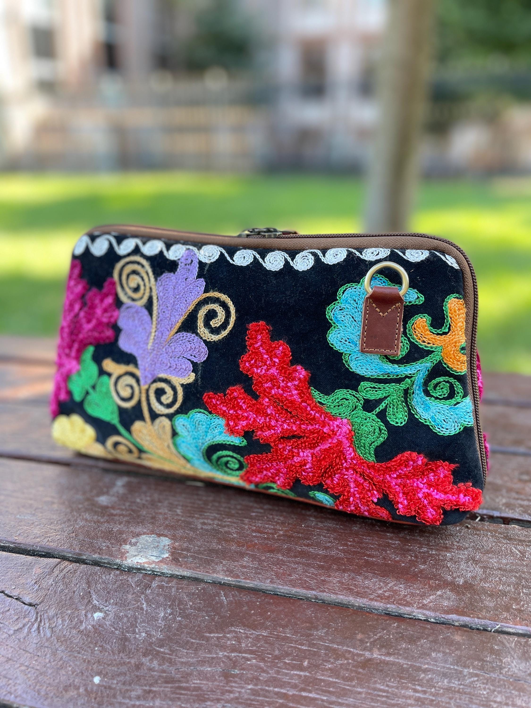 Embroidered Suzani Clutch Bag, Boho Leather Crossbody Bag - Etsy