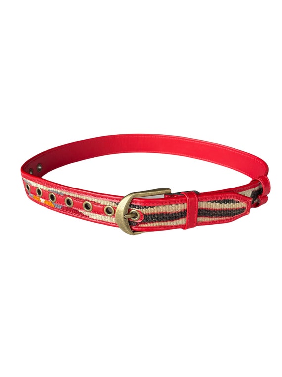 Vintage Kilim Leather Belt, Small Size, Red Accent - Etsy display picture 1