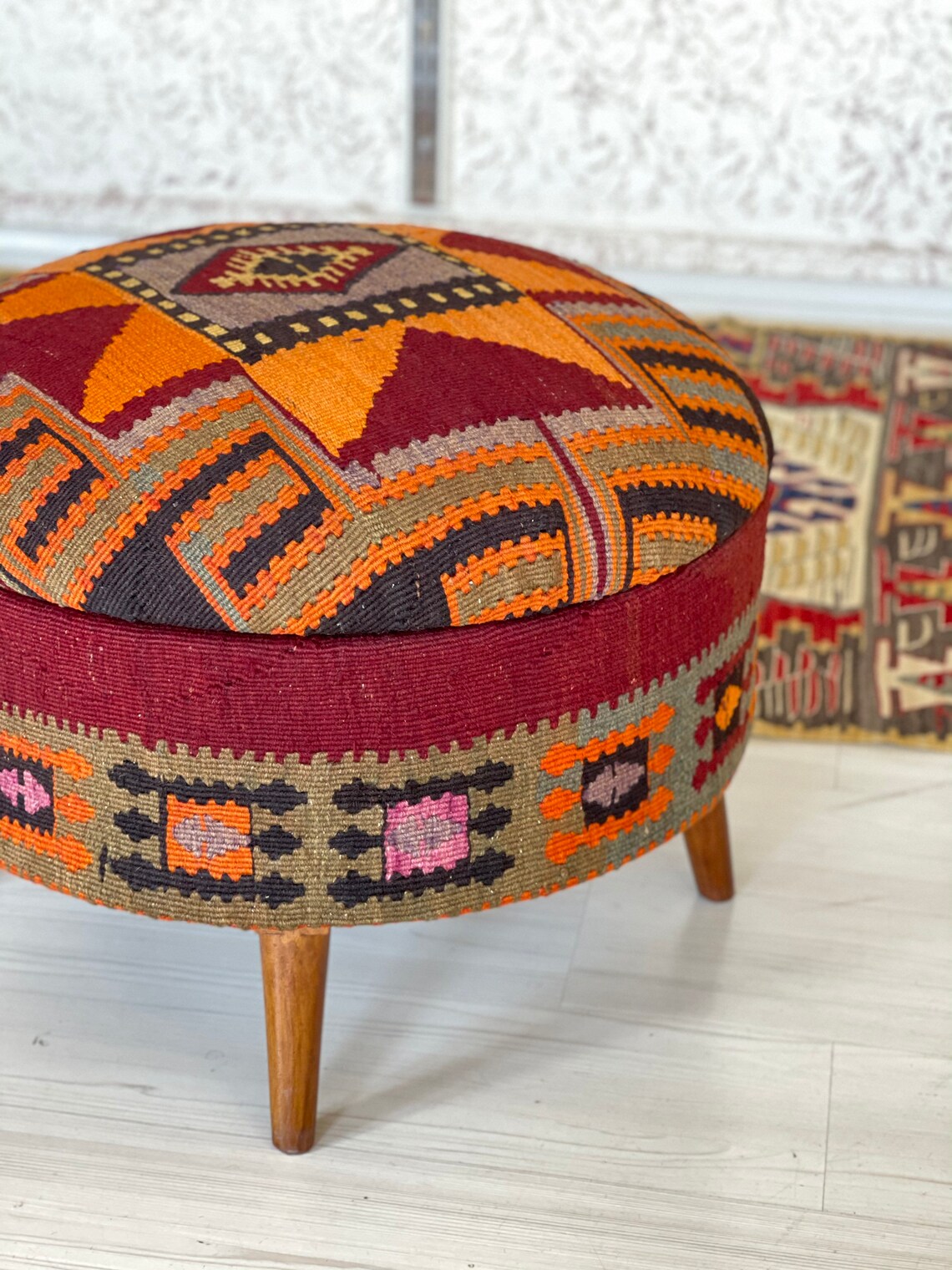 Kilim Ottoman stool /kilim ottoman/Kilim trunk /Beech wood Etsy