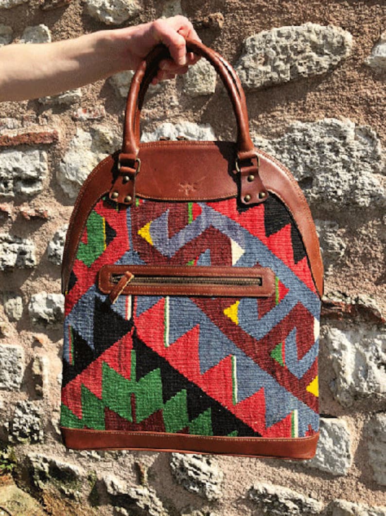 Kilim Bag Vintage Kilim and Genuine Leather Kilim Bags | Etsy