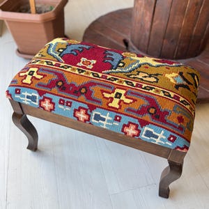 kilim Ottoman stool, Kilim Coffee Table, Beech wood stool, Vintage furniture, Ottoman chair, Kilim chair, Stool, Christmas gift
