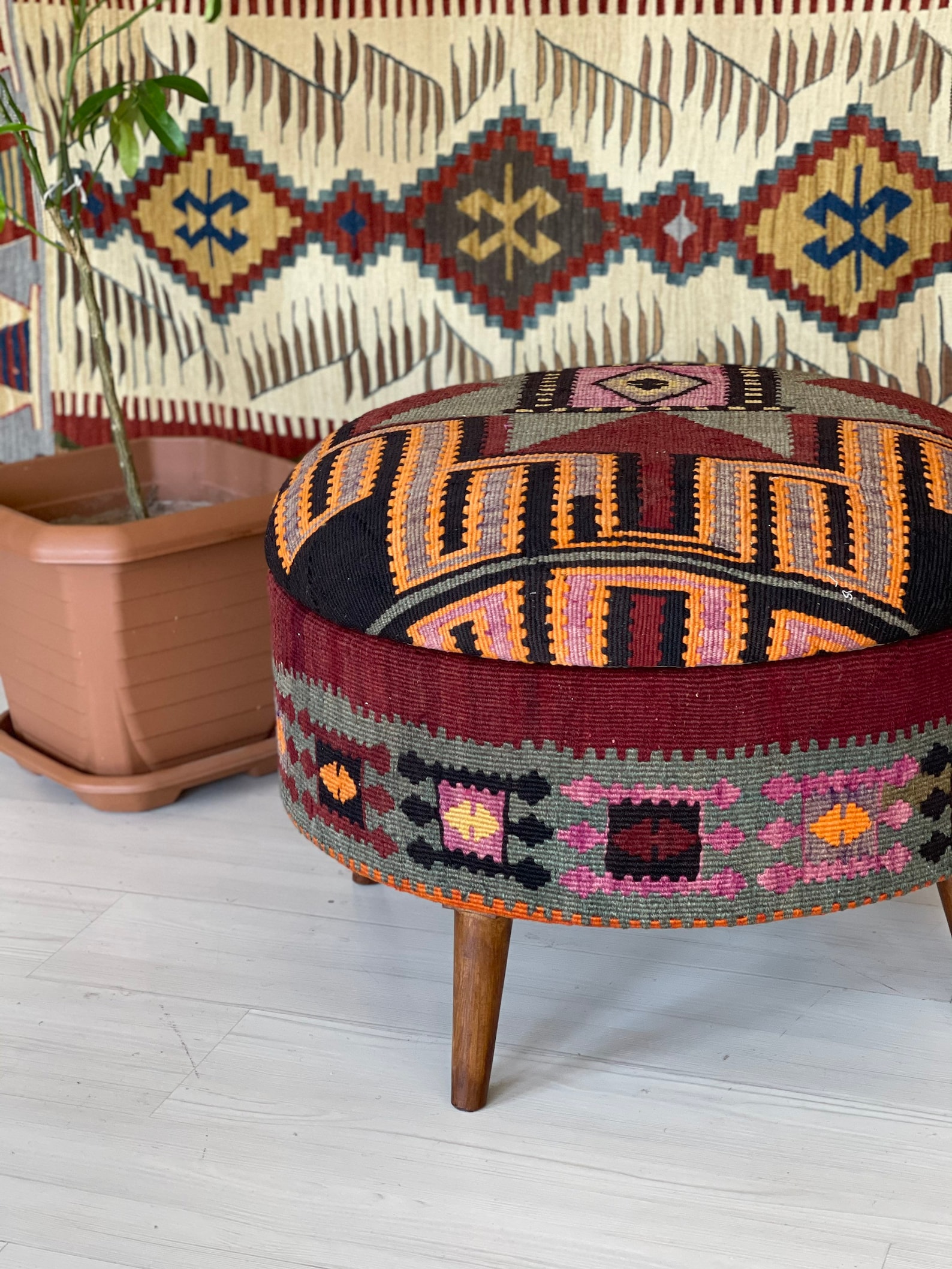 Kilim Ottoman Stool /kilim Ottoman/kilim Trunk /beech Wood Etsy