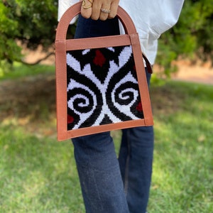 Ikat hand bag, handwoven ikat and Genuine Leather,  Ikat bags, ikat handbags, Leather bag, Boho bag, Cross body bag, colorful bag