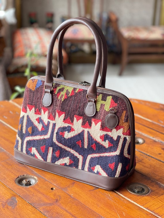 Kilim bag, Kilim hand bag, Vintage Kilim and Genu… - image 2