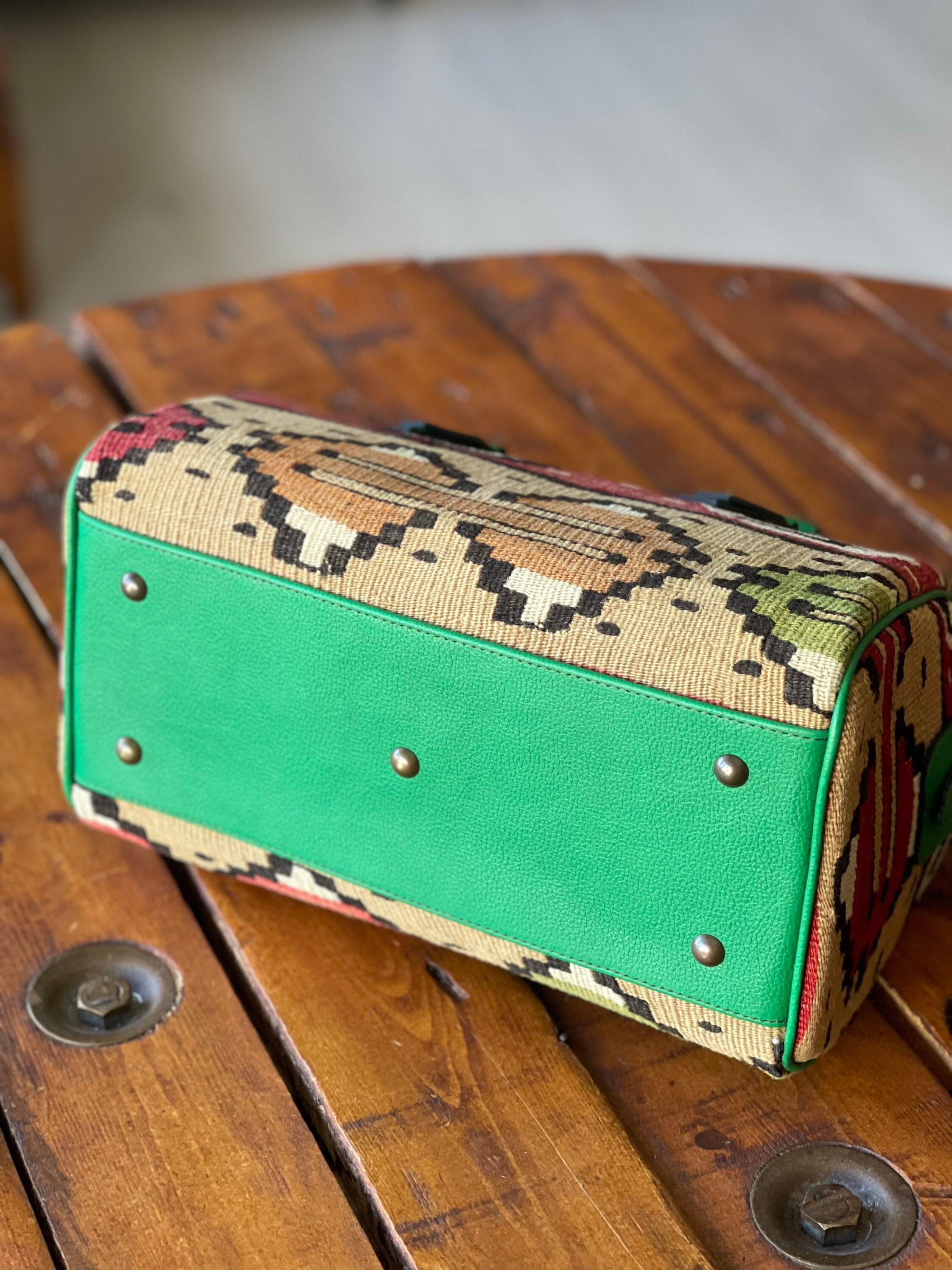 Vintage Kilim Boston Bag, Boho Handbag, Turkish Handmade Crossbody