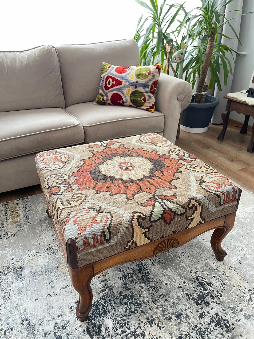 Kilim Coffee Table, Square Coffee Table, Ottoman Table, Kilim Ottoman, Kilim Furniture, Vintage