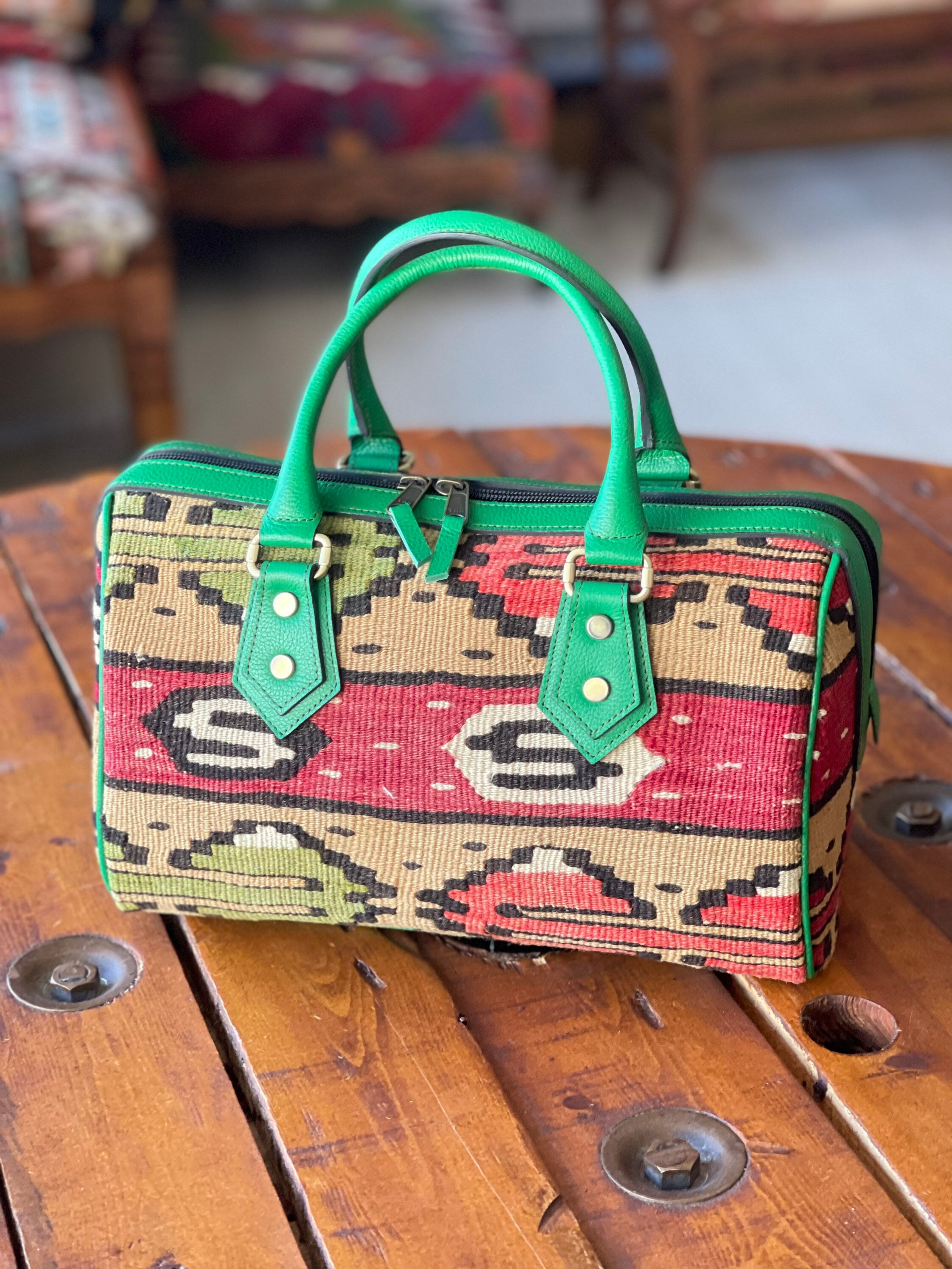 バッグ 80-90s Turkish Woven Kilim Mini Boston Vintage Kilim Boston Bag, Boho Handbag, Turkish Handmade Crossbody