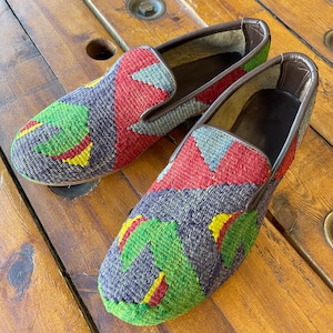SIZE 43 /US 10,  All handmade  Kilim Shoes for men, Vintage Kilim shoes, Loafers Men shoes, Slip-on shoes men, Leather shoes men,
