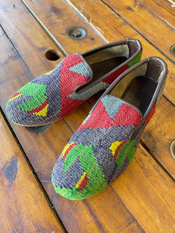 Colorful Geometric Patterned Loafers Fabric Laofers - Multicolored WS U 68083 - 57 Marron - Etsy main image 3