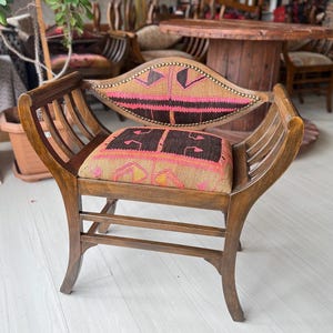 Kilim ottoman marquise chair, kilim Ottoman stool, Kilim Ottoman bench,  Beech wood stool ,Vintage furniture, Ottoman chair, Kilim chair