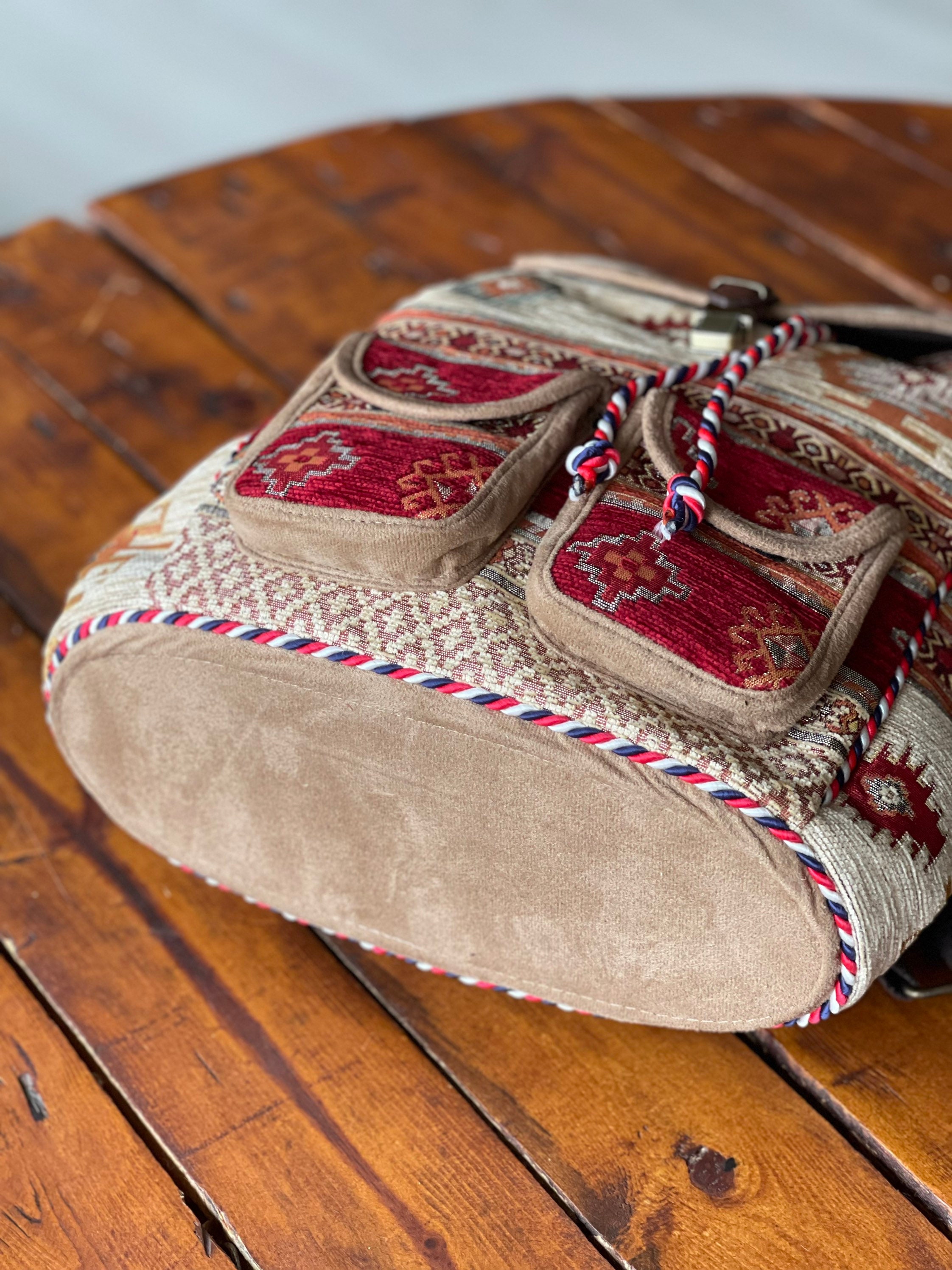 Handmade Backpack Bag, Armenian Backpack, Western Rug Middle East Turkish Style. Sandy Handmade Turkish Kilim Casual Backpack | Handmoda main image 2