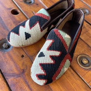 SIZE 42 /US 9,  All handmade  Kilim Shoes for men, Vintage Kilim shoes, Loafers Men shoes, Slip-on shoes men, Leather shoes men,